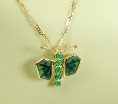 Colombian Trapiche Emerald Butterfly Pendant 18K Y Gold Jewelry Muzo Mines