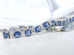 Sterling Silver 925 Simulated Large Sapphire Tennis Bracelet 7.5″