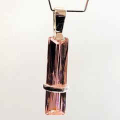 Vintage Pink Cubic Zirconia Baguette Pendant Silver 925, Modernist, 1 5/8″L