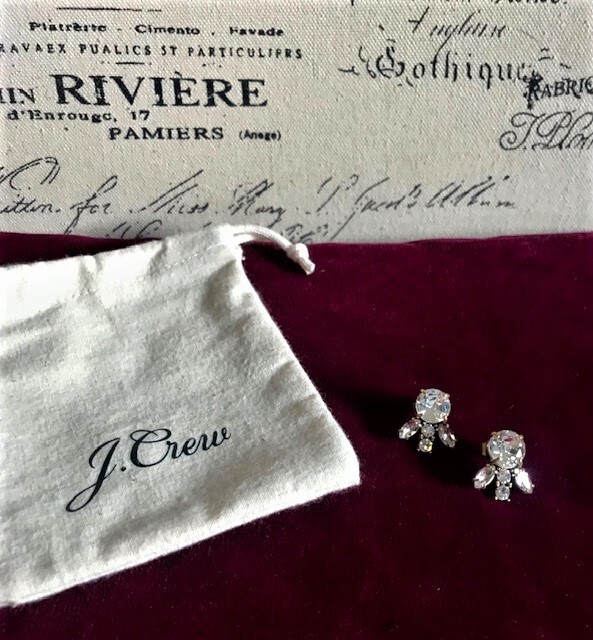 J.Crew Clear Glass Crystal Signed Pierced Ear Post-Back Earrings – Lightweight!