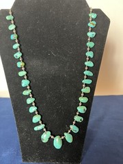 Vintage Southwest Faux Turquoise Tribal Silvertone Statement Necklace 26 in Hook