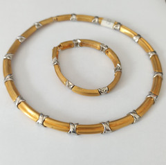 Vintage Bicolor Set Collar Bracelet Heavy Deco X-Design Link Classic Timeless
