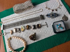 Lot Of Misc. Vintage Jewelry,Cross,Tiger Eye Cufflinks, Bracelets…