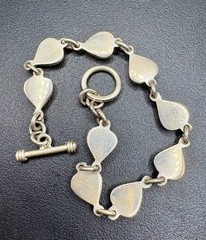 Vintage Sterling Silver Red Enamel Heart Link Bracelet 7.5″ Toggle Clasp 925 15.