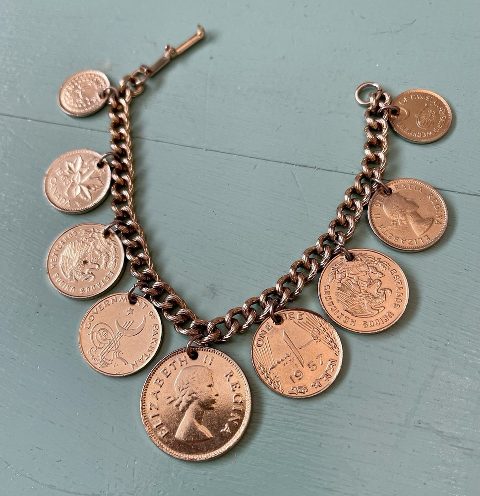 Vintage Coins From Around the World Charm Bracelet