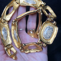 Vintage Georgiou Signed Necklace 16”inches & Clip On Earrings Very Good Shape