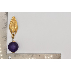 Vintage Chunky Leaf Clip On Earrings Brushed Gold Frosted Purple 80s 1980s BinBK