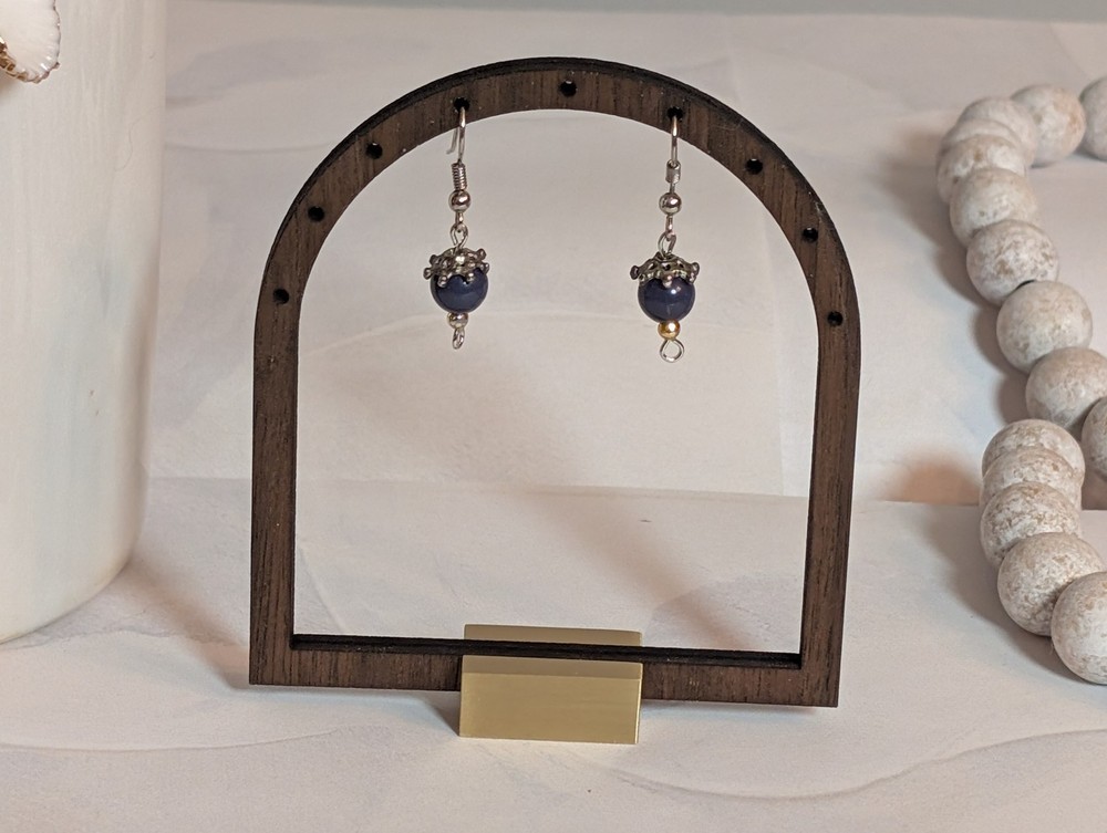 Cute & Dainty Vintage 1980s Silver-Tone Blue Beaded Dangle Drop Pierced Earrings