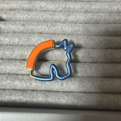 Hermès Cheval Horse motif Scarf Ring Brooch Orange Blue Women’s Accessories