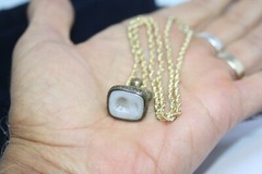 1890s Seal Pendant Roman Greek Emperor Intaglio Solid 10K Gold 3 MM Necklace 18″