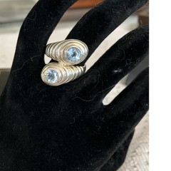 VTG Genuine Sky Blue Topaz Sterling Silver 925 Wrap Ring Sz 5.75