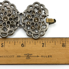 Vintage Deco Pot Metal Panel Link Bracelet Silver Tone Wide Ornate Floral 7.5″