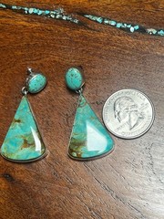 VINTAGE STERLING SILVER LARGE TURQUOISE DROP DANGLE EARRINGS SIGNED