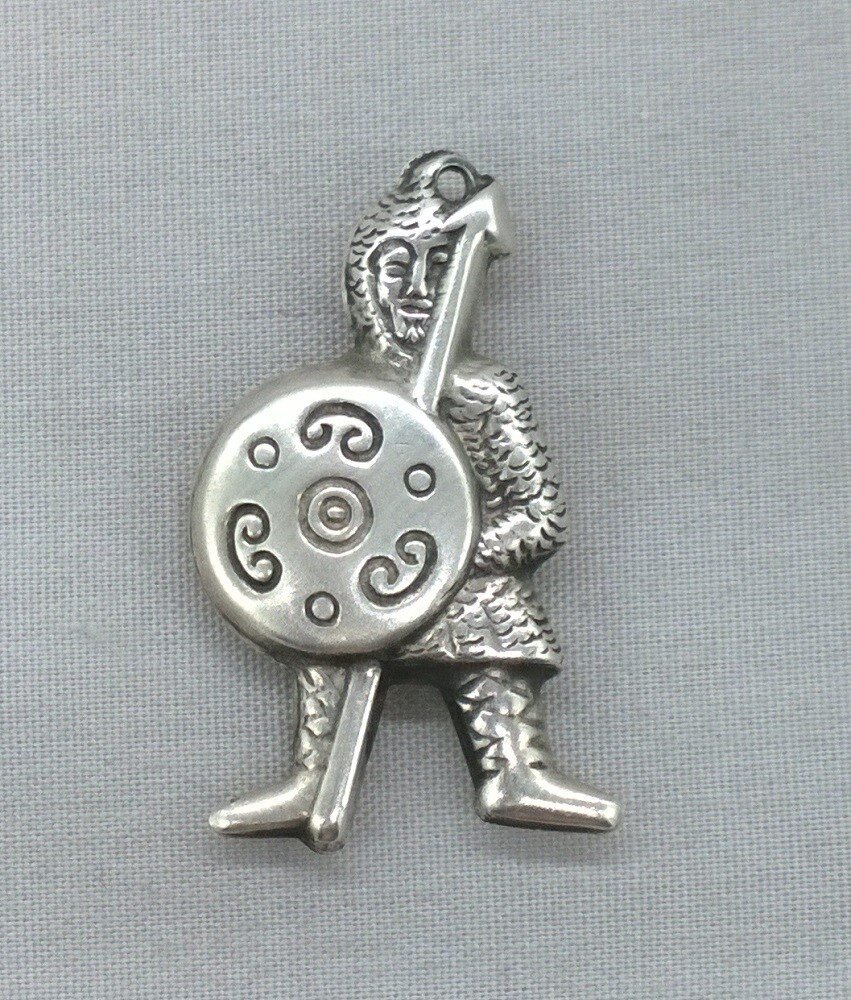 Vintage Silver Viking Charm Pendant Traditional Warrior Spear Shield Armor
