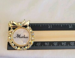 Vtg Faux Mother of Pearl Lucite AB Rhinestones Pin Gold Tone Mother’s Day Brooch