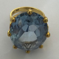 CARL F. BUCHERER 18K YELLOW GOLD BLUE TOPAZ LARGE COCKTAIL ESTATE RING SZ. 5.25
