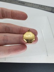Vintage Art Deco Octagon Locket Gold Tone .75″ Triangle Etched