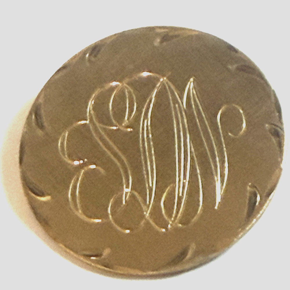 VTG – A&Z Etched Engraved Monogram S D N Round Brooch/Pin 1/20 12K Gold Filled
