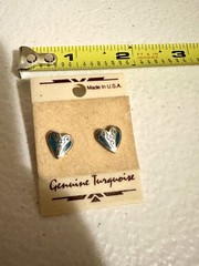 New Vintage Silver Heart Turquoise Stud Western Earrings Made in USA
