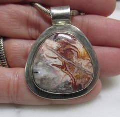 20″ Sterling Silver Snake Chain Necklace w/ Agate Pendant ~ 34g ~ 17-G294
