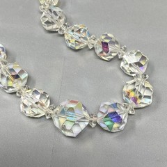 Heavy Crystal Glass Beaded Necklace Aurora Borealis Coated Faceted Long 23″