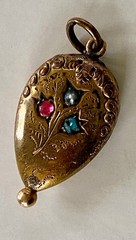 Antique Victorian Vintage Gold, Ruby, Turquoise, Pearl Flower Charm Pendant