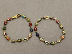 VTG Joan Rivers Egg Link Bracelet Set, Signed Multicolor Enamel Egg Bracelets