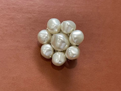 Vintage Japanese Silver Tone Metal Faux Pearl Flower Form Clip on Earrings