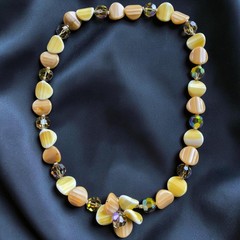 Vintage Lucite Flower Necklace Butterscotch Caramel AB Crystal Hidden Clasp 21″