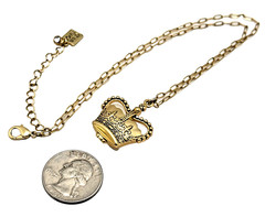 Vintage Maximal Art John Wind Crown Locket Necklace Gold Tone Signed 16″-18″