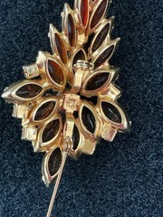 MCM Rhinestone Amber Orange Root beer Brooch Glows 2.5 In