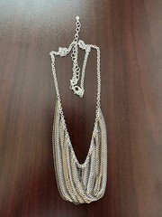 Vintage SAQ Signed Multi-Color Multi-Strand Fringe Bib Chain Necklace 17-20″.