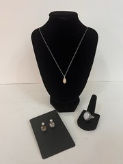 Vintage 925 Silver Lot: Rutilated Quartz Pearl Earrings Cameo Ring Shell Necklac