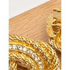 Vintage Christian Dior Rhinestone Rope Twist Knot Clip On Earrings Gold Tone