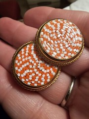 Mosaic Italian Clip Earrings Orange and White