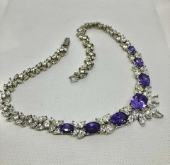 Vintage High-End Rich Rhinestones Clear & Amethyst Sparkling Stones Necklace
