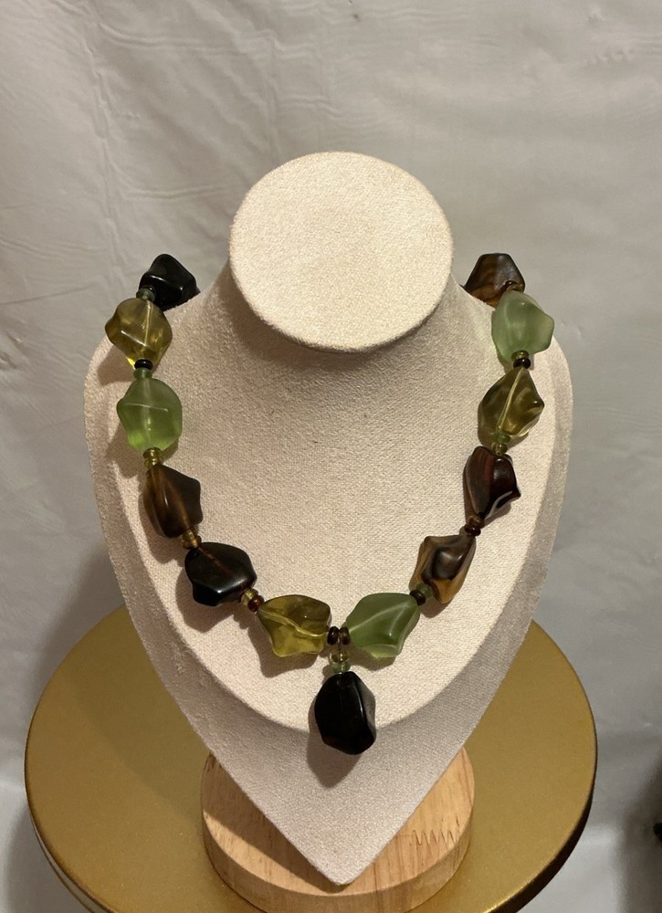 Adjustable Choker Princess Necklace Facet Green Amber Bead Lucite Acrylic Resin