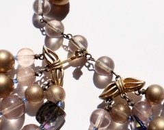Vintage 4 Strand MARVELLA Necklace Mid Century AB Blue Gold Clear Beaded