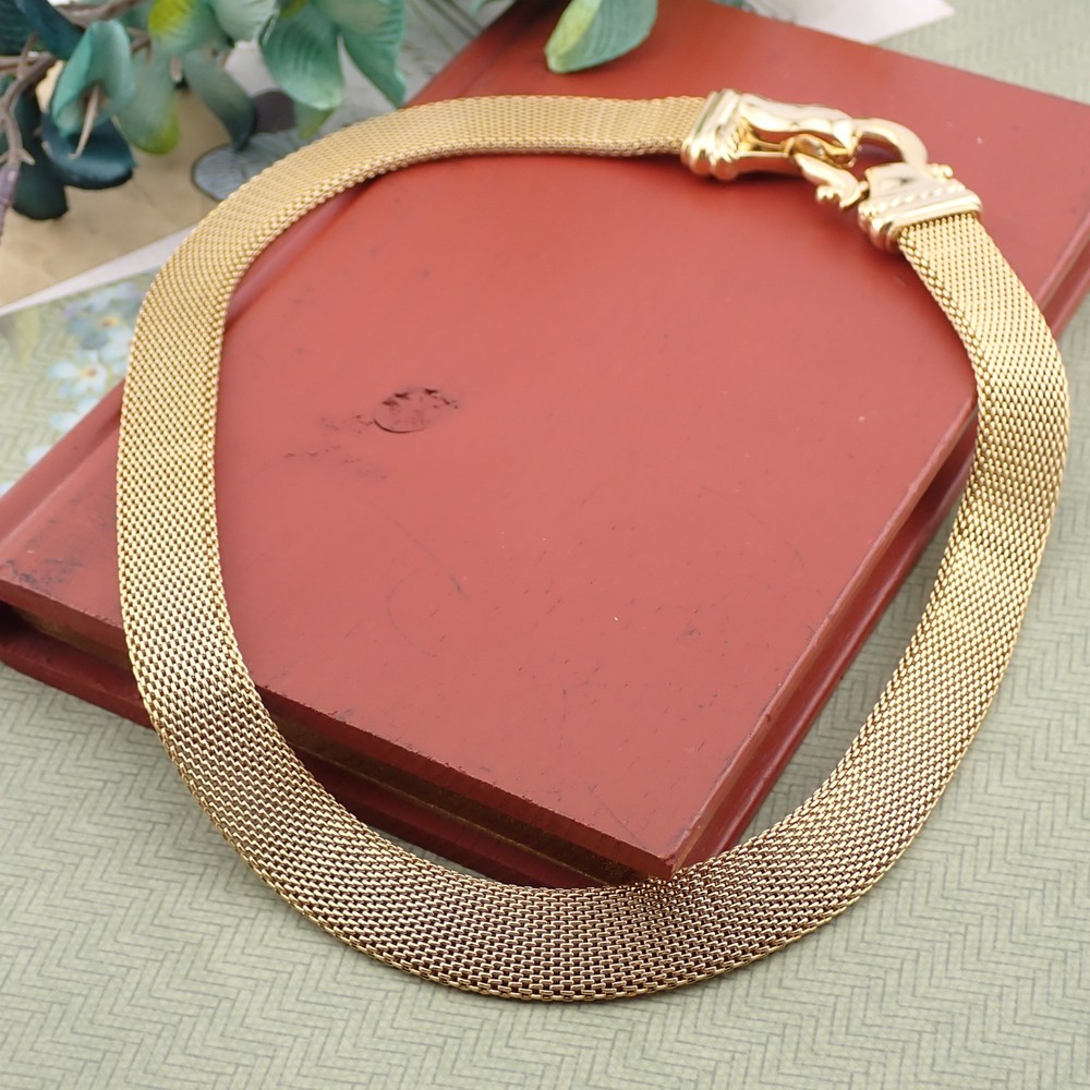 Vintage Gold Tone Mesh Belt Buckle Magnetic Clasp 16″ Choker Necklace