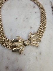 Vintage Gold Tone Multi Strand Collar Choker Necklace 15in Floral Foldover Clasp