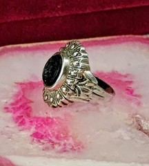 Vintage Art Deco Nouveau Black Onyx Spartan Silver Unmarked Ring Size 5
