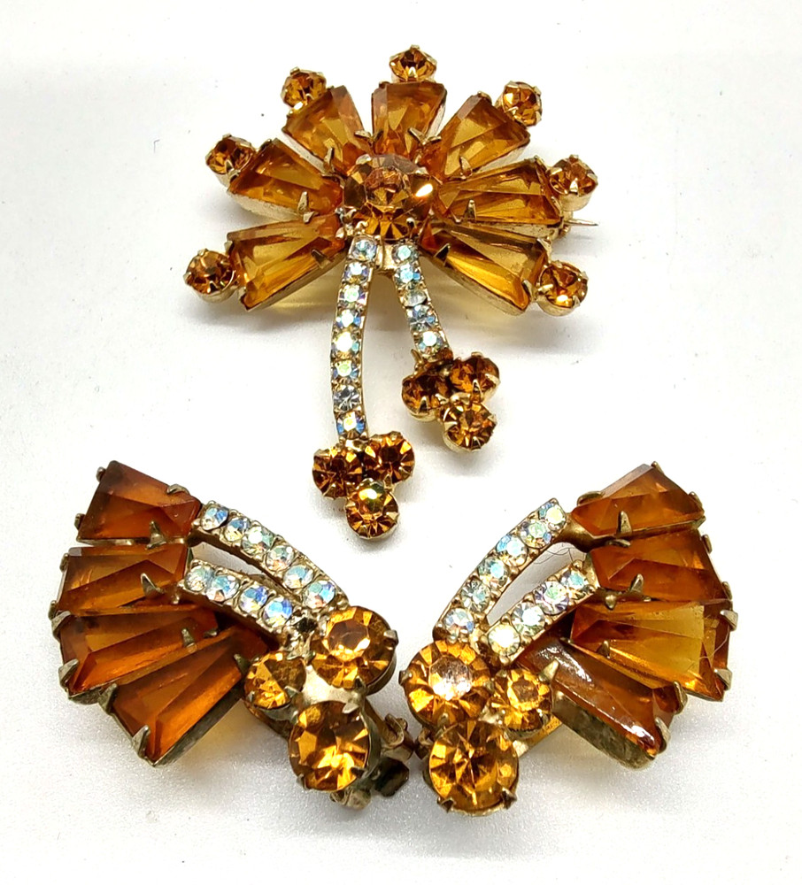 Juliana D&E Topaz Colored Keystone and Chanton Brooch and Earrings!
