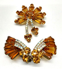Juliana D&E Topaz Colored Keystone and Chanton Brooch and Earrings!