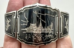 Vintage Sterling Silver & Enamel Bracelet From Siam 49.18 Grams
