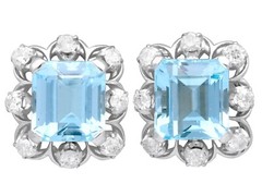Vintage 9.50Ct Aquamarine and 0.80Ct Diamond 18k White Gold Earrings Circa 1950