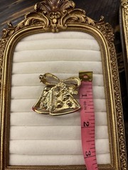 Vintage Gold Tone Holiday Christmas Bells Colorful Rhinestones Red Green Bow