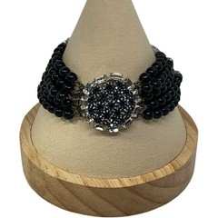 Vintage HOBÉ Multi Strand Bracelet Sapphire Blue & Crystal Bead Rhinestone Clasp