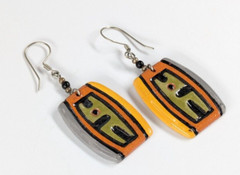 Vintage Painted Southwestern Style Clay Pottery Drop Pierced 2.5″ Earrings