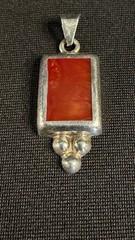 Vintage Mexico Sterling Silver Pendant Inset with a Red Stone