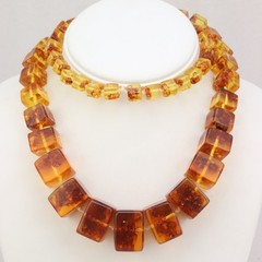 32″ Vintage Baltic Amber Graduated SQUARE Bead Necklace Knotted 130 Grams 8-24mm